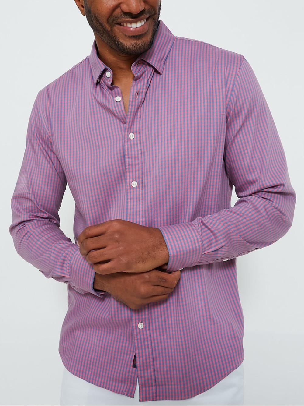 Faherty The Movement Summer Rose Pink Plaid Button Up Shirt Mens Size L